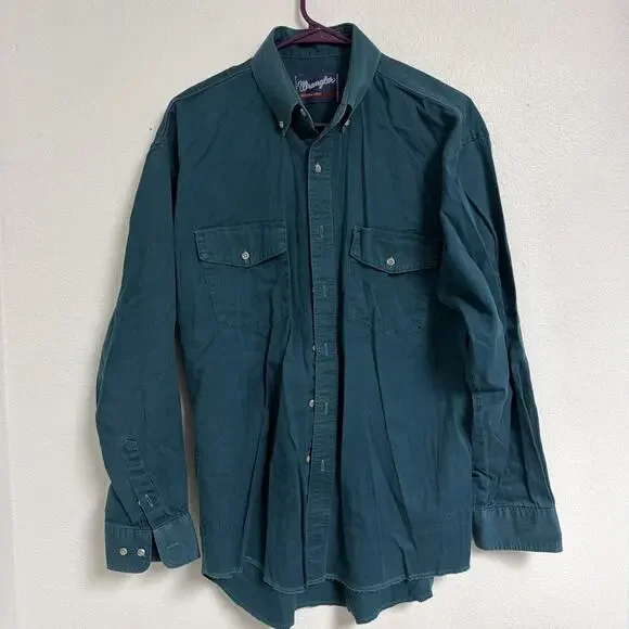 VTG Wrangler Western Shirt Green Button Down Long Sleeve Size Large - Picture 1 of 5